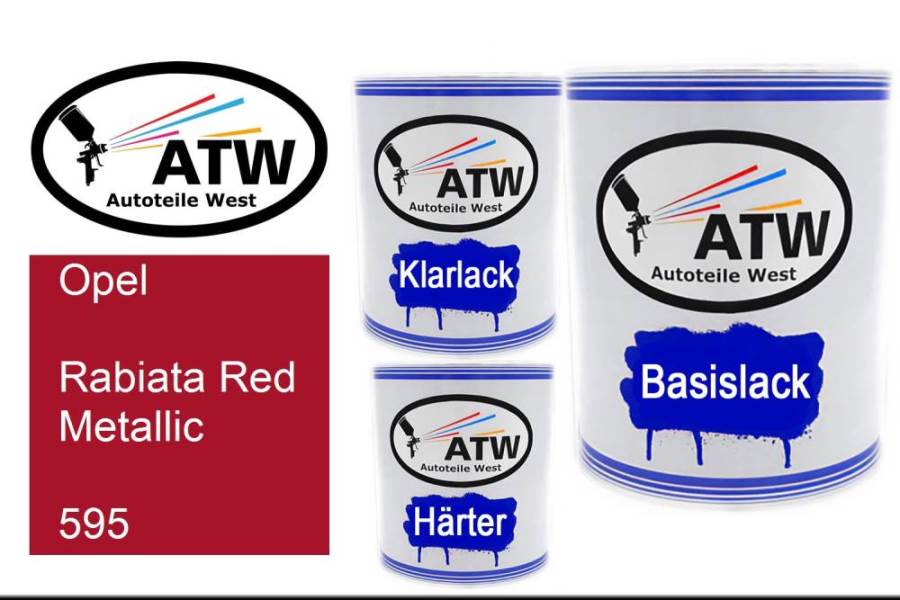 Opel, Rabiata Red Metallic, 595: 1L Lackdose + 1L Klarlack + 500ml Härter - Set, von ATW Autoteile West.